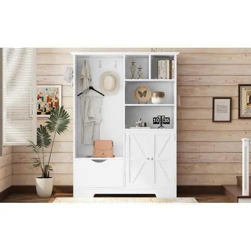 Multi-functional Hall Tree With Storage Shelves Drawers And Cabinet, Elegant Hallway Shoe Cabinet With Bench, Modern Coat Rack With Hooks For Hallway Entryways My Store