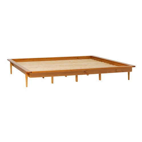 Mid-Century Modern Solid Wood King Platform Bed Frame Caramel My Store