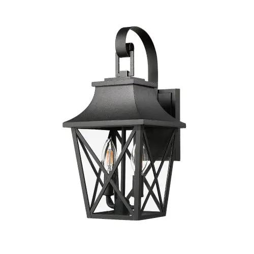 Black Outdoor Wall Light 2 Lights, Large Outdoor Modern Wall Light Fixtures Inkedjoy