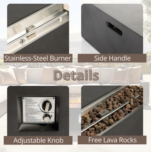 \Large Rectangular Stone Gas Fire Pit With Lava Canopy Inkedjoy