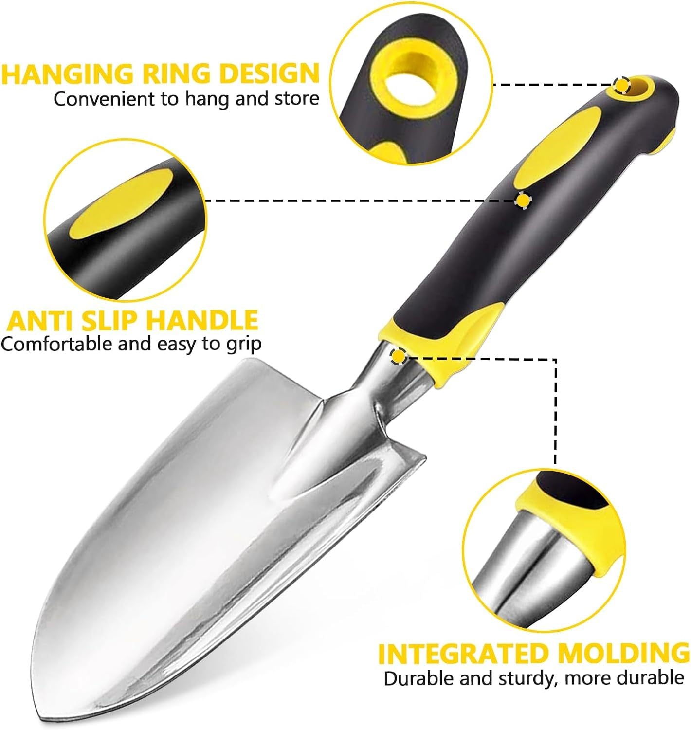 Gardening Hand Tools 3 Piece Set - Heavy Duty Garden Trowel, Trans-planter, Hand Rake - Ergo Grip Handle Inkedjoy