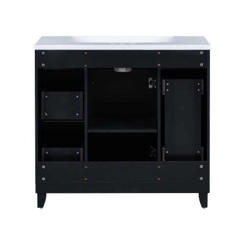 Vanity Cabinet With Sink Top Combo Set  And 3 Drawers- Black Ohberri