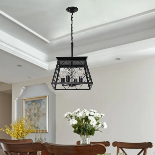 4 Lights Farmhouse Chandelier For Dining Room Black Inkedjoy