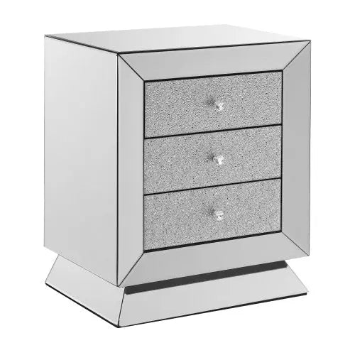 Elegant Mirror Three Drawer Cabinet, Drawer Inlaid With Diamond Glass Mirror Three Drawer Cabinet My Store