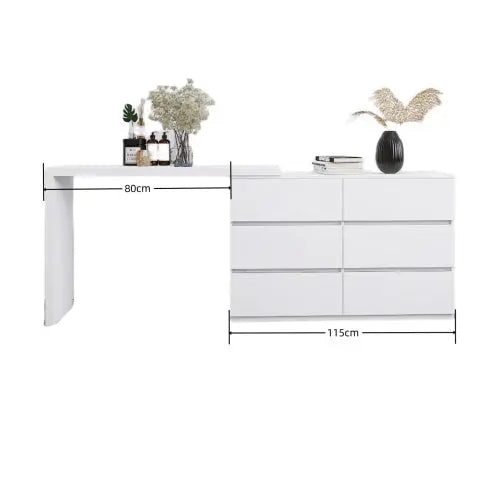 Extended Desktop 6 Drawers Chest Of Drawer Without Handle White Color Vanity My Store