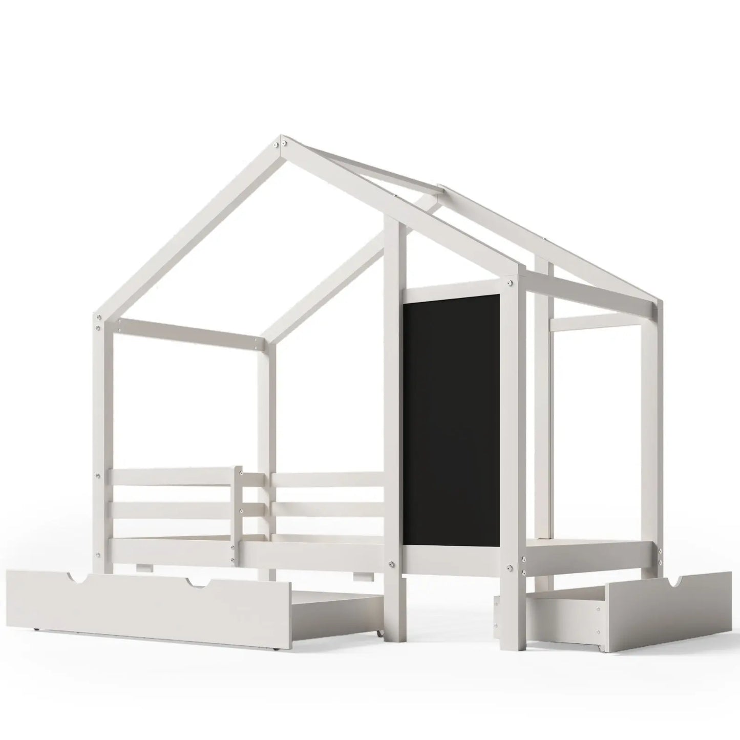 Twin House Bed With Blackboard And Drawers, Two Assembly Options, White My Store