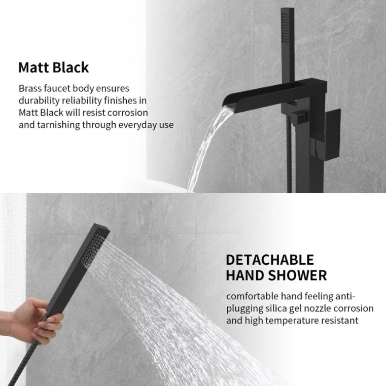 Thermostatic Freestanding Bathtub Faucet Waterfall Tub Filler -Black Inkedjoy
