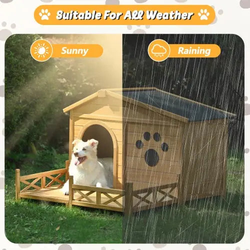 48 Wooden Dog House Outdoor With Porch My Store