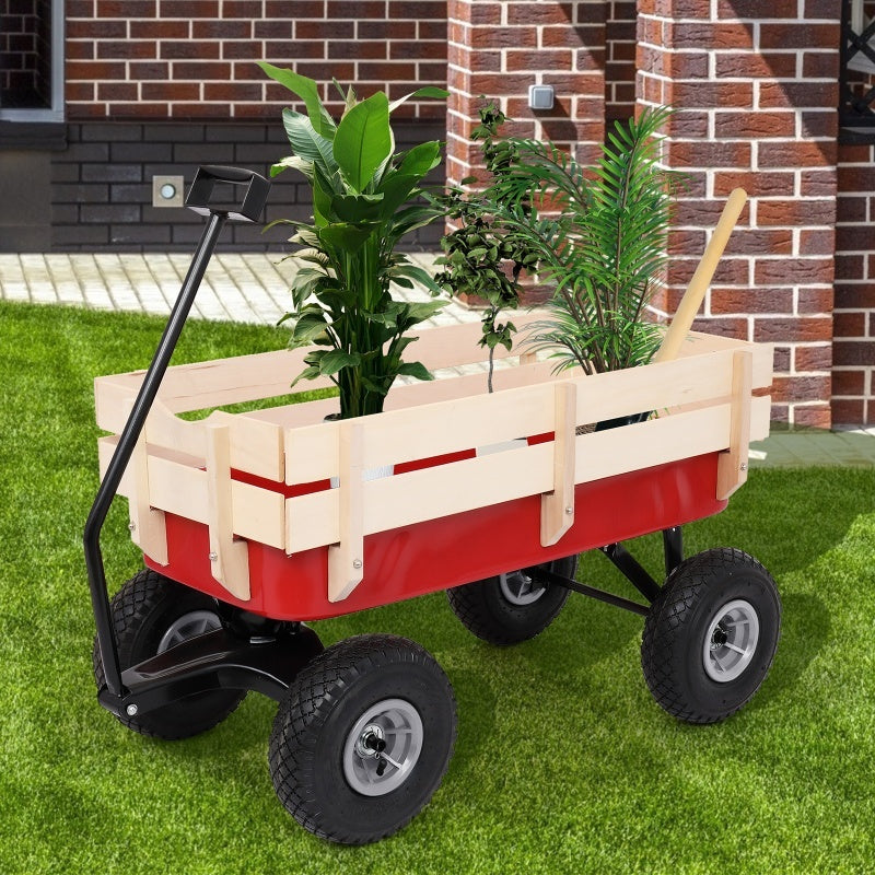Iron Wood Garden Cart With Four Wheels Inkedjoy