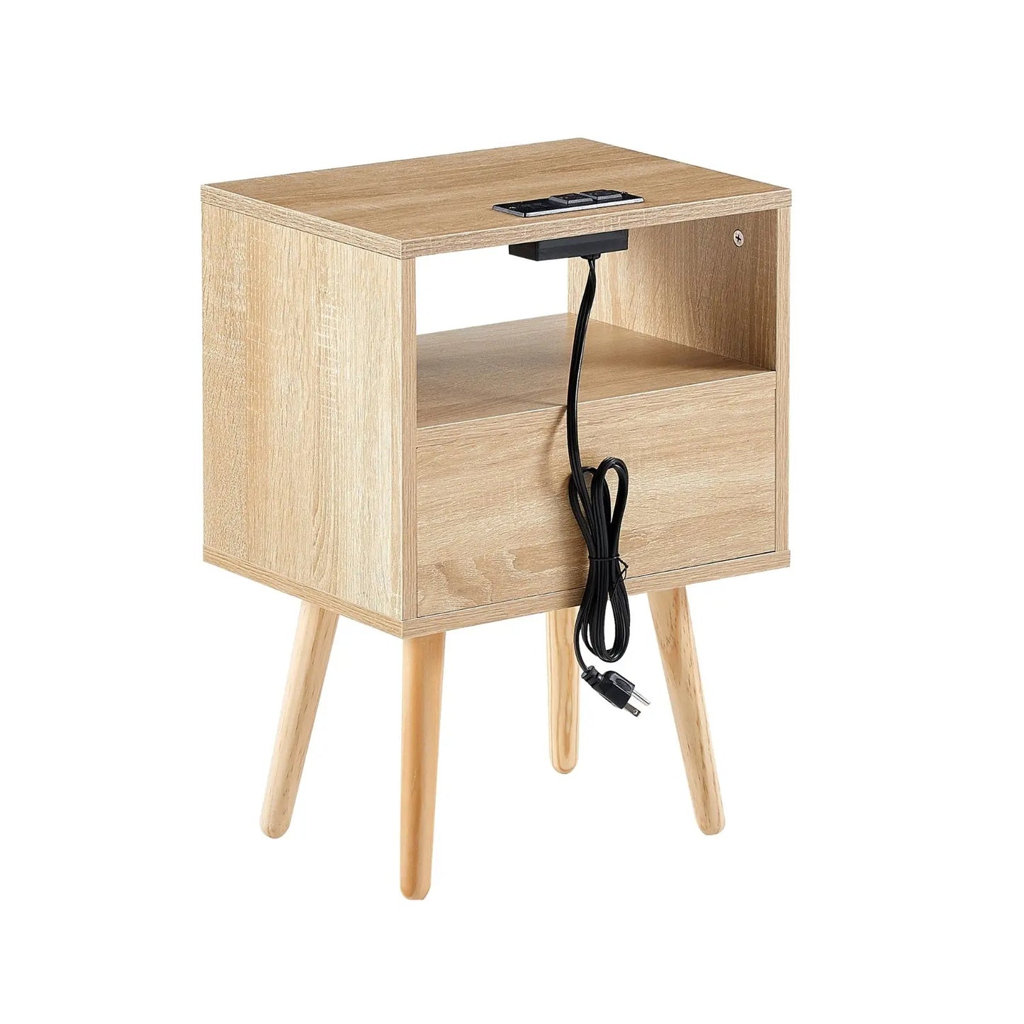15.75 Rattan End Table With Power Outlet, USB Ports, Drawer Solid Wood My Store