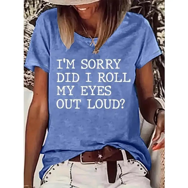 Women's Text Print Short Sleeve Tee - Minimalist Round Neck Summer Casual Top My Store