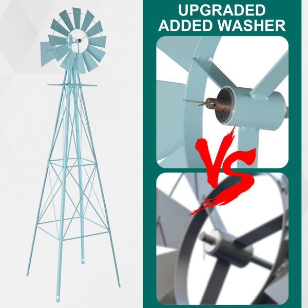 8ft Light Blue Ribbon Wind Vane, 4-pod Standing Iron Windmill Inkedjoy