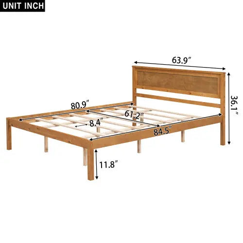 Platform Bed Frame With Headboard, Wood Slat Support, No Box Spring Needed, Queen, Oak My Store
