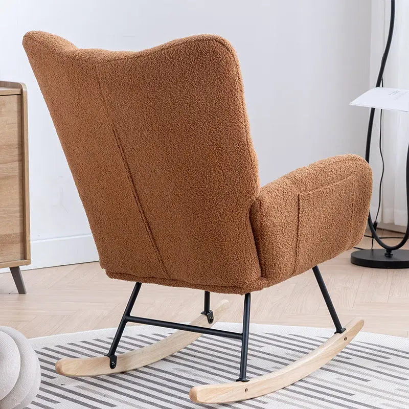 Rocking Chair With Pocket, Soft Teddy Fabric Rocking Chair For Nursery, Comfy Wingback Golider Rocking Chair With Safe Solid Wood Base For Living Room Bedroom Balcony Cannot Be Sold On Temu My Store