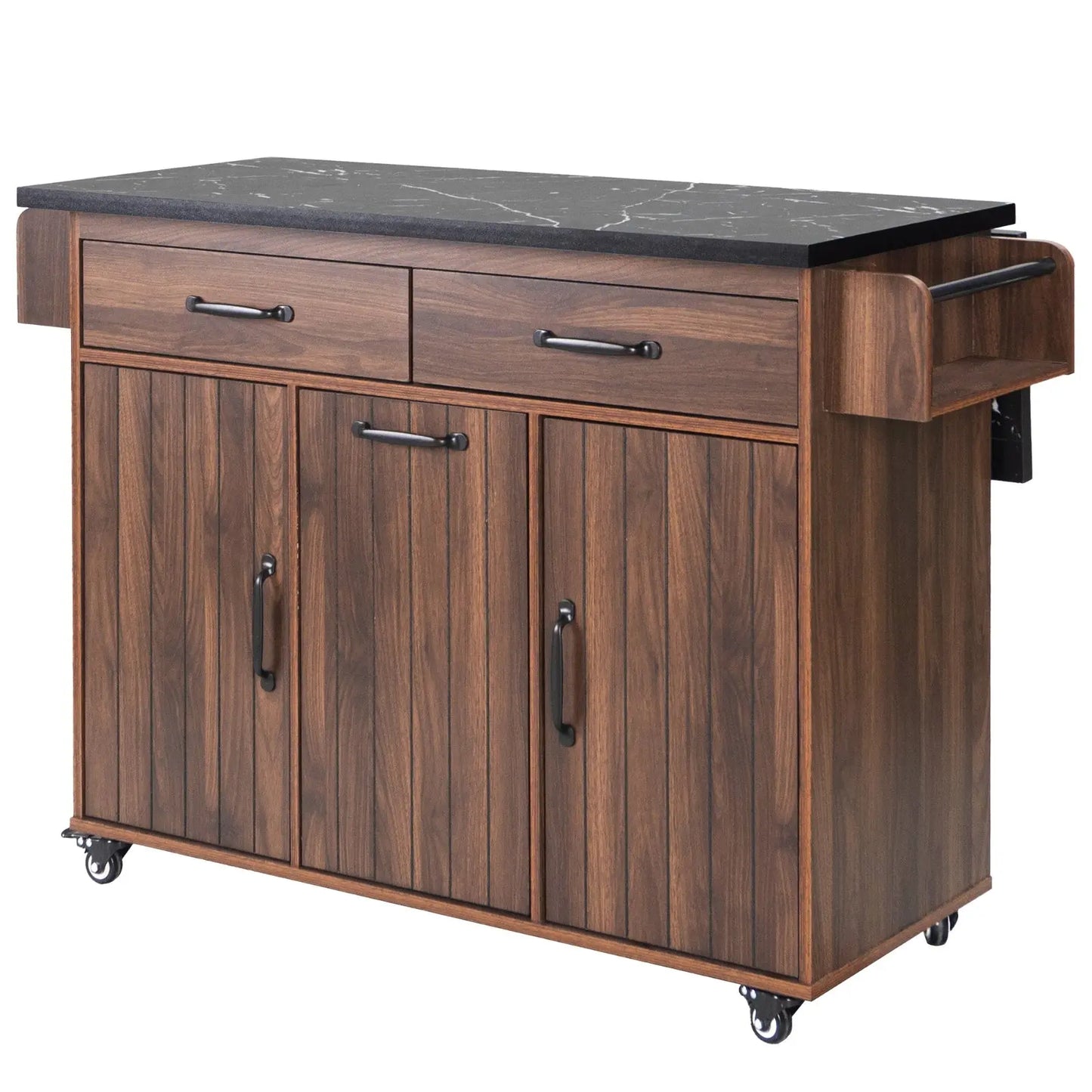 K&K Kitchen Island With Trash Can Storage Cabinet, Kitchen Cart With Drop Leaf, Spice Rack, Towel Ra My Store