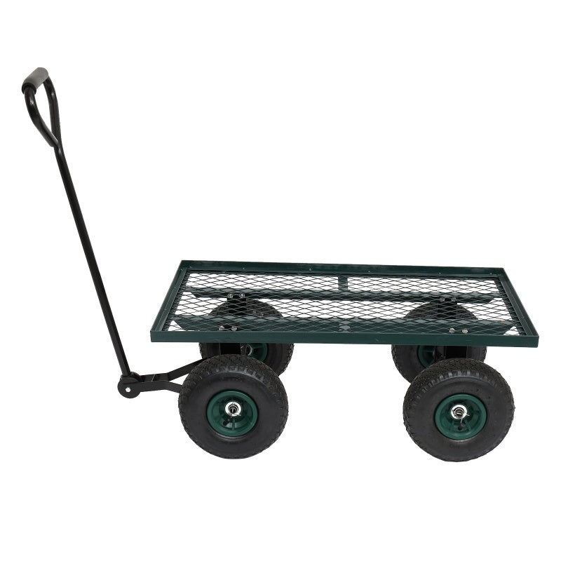Iron Wood Green Garden Cart With Four Wheels Inkedjoy