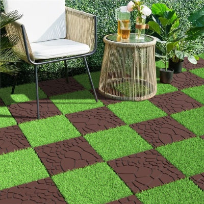 Plastic Interlocking Deck Tiles,44 Pack Patio Deck Tiles,12x12 Square Waterproof - Red Brown Inkedjoy