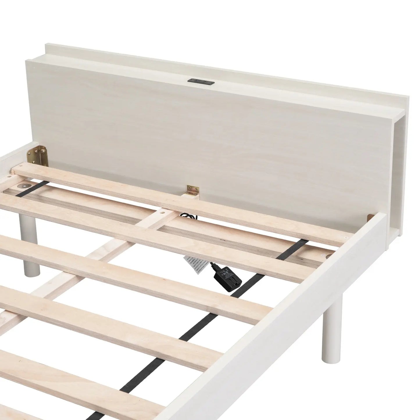 Modern Twin Platform Bed Frame With USB Ports, White Washed Color My Store