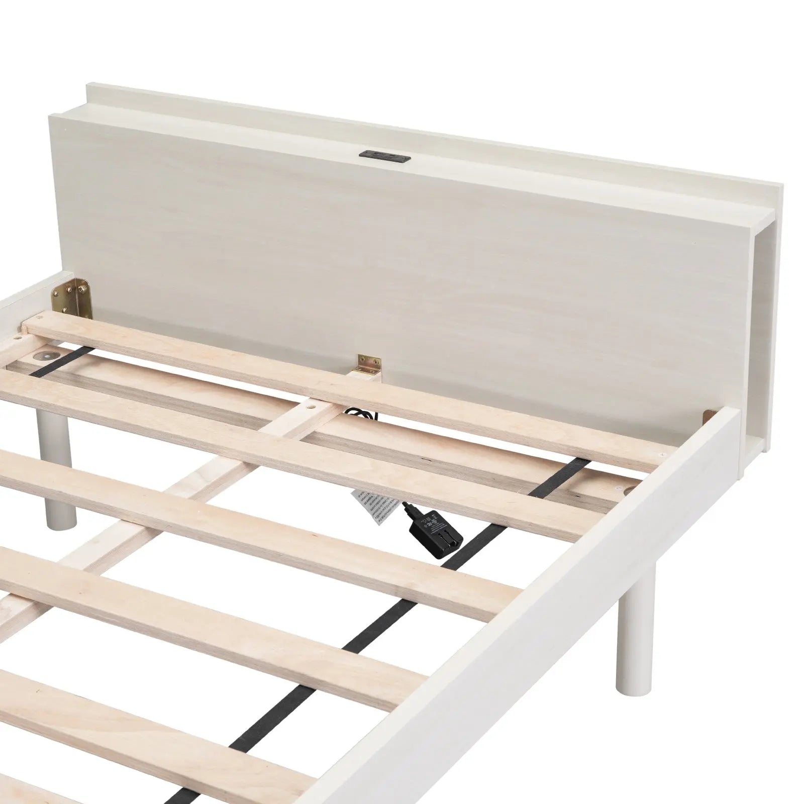 Modern Twin Platform Bed Frame With USB Ports, White Washed Color My Store