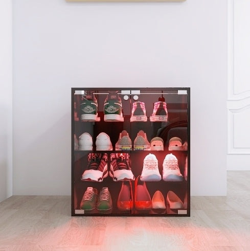 4-layer Black Shoe Cabinet With LED Lights And Bluetooth Control Inkedjoy