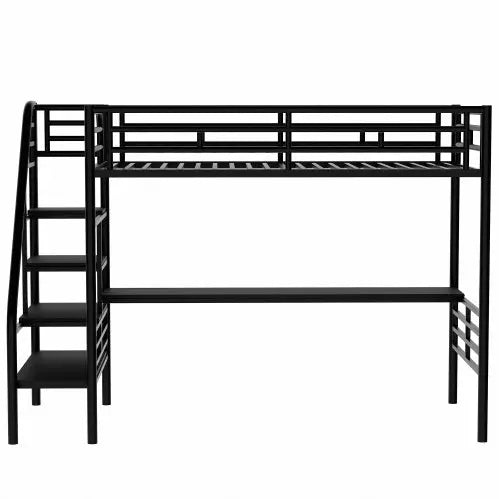 Metal Loft Bed Frame With Desk, No Box Spring Needed,Twin ,Black My Store