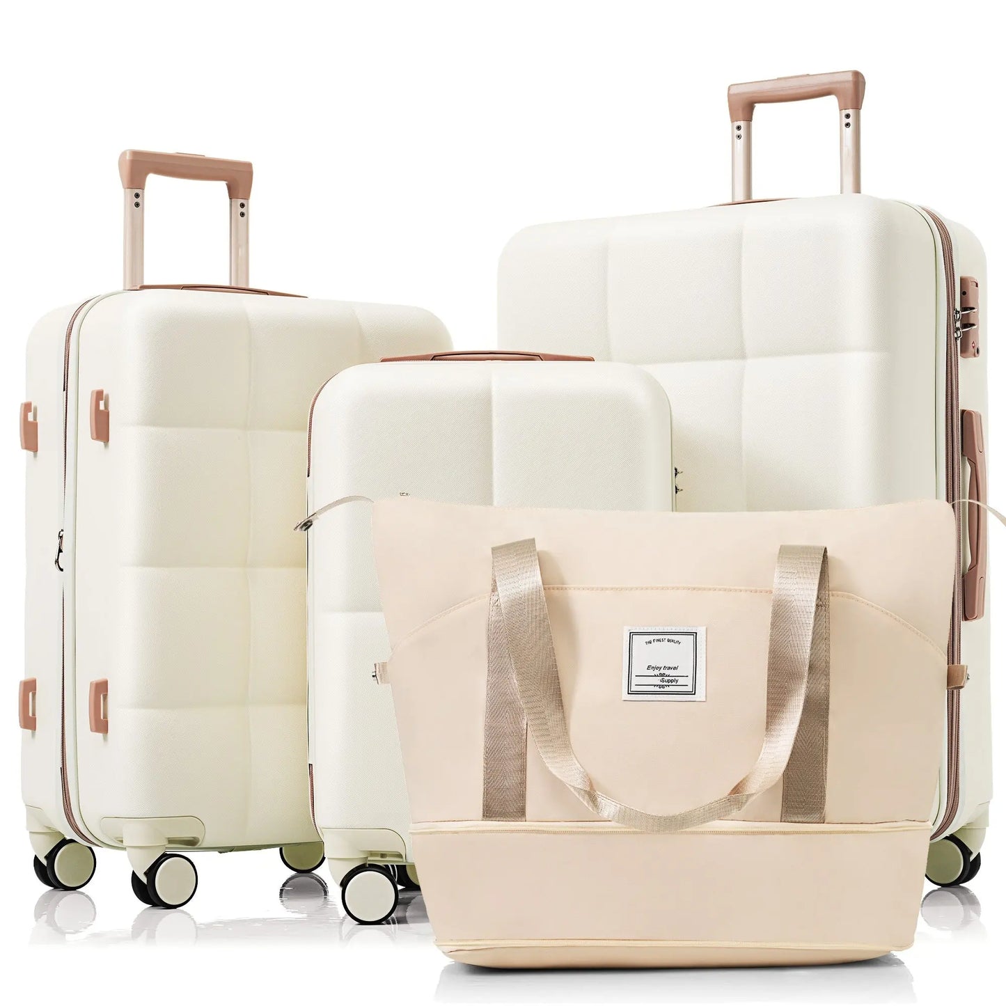 4-piece Suitcase Set With USB Port, Beige Inkedjoy