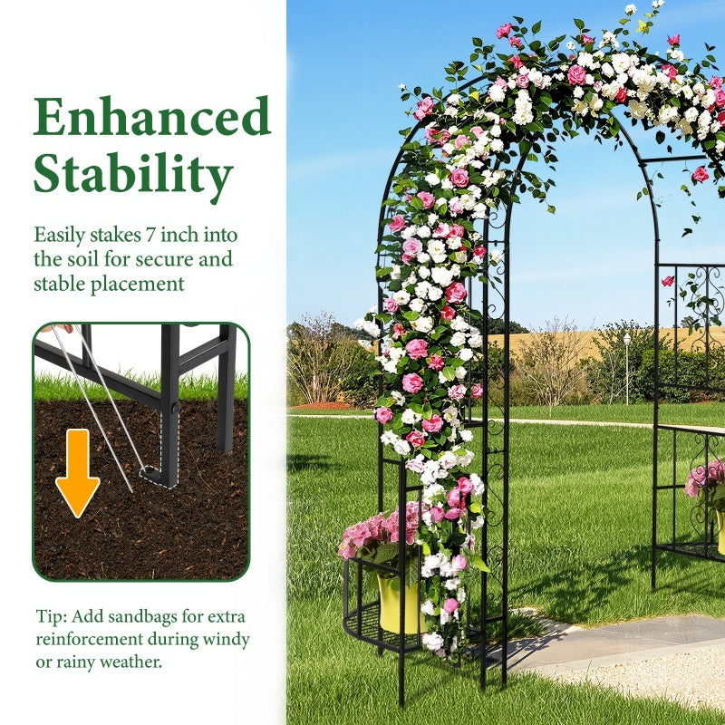 7ft Double-layer Curved Roof With Screen, Planting Frame, Black Wrought Iron Arch Inkedjoy