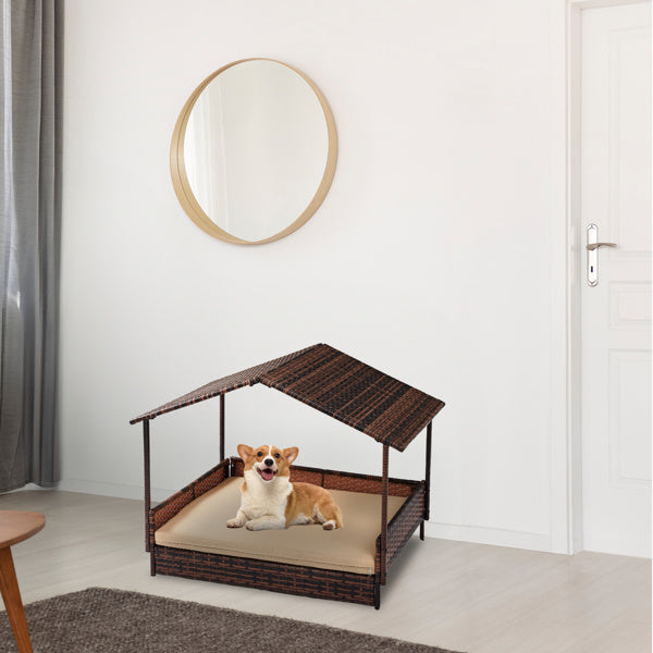 Herringbone Top Brown Gradient Rattan Beige Mat Cat And Dog House My Store