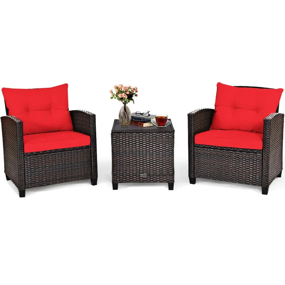 3 Pieces Rattan Patio Furniture Set With Washable Cushion My Store