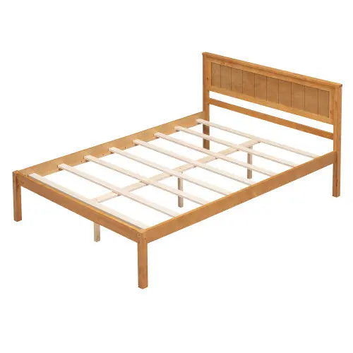 Platform Bed Frame With Headboard, Wood Slat Support, No Box Spring Needed, Full, Oak My Store