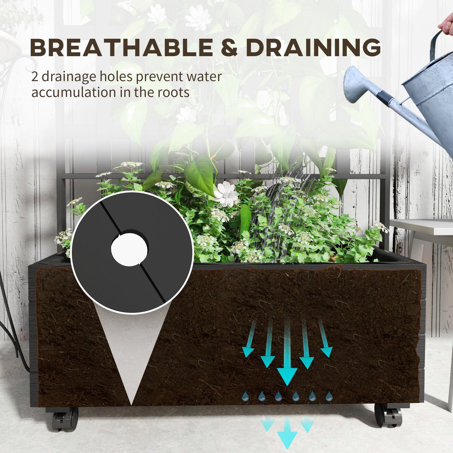 Raised Garden Bed With Trellis And Wheels, Outdoor Planter Wooden Inkedjoy