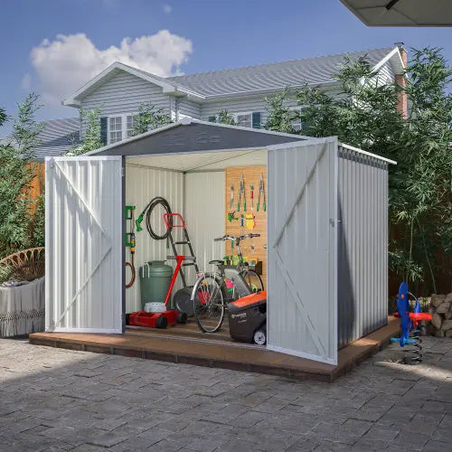 8 X 6 FT Garden Tool Storage Sheds With Metal Foundation With Floor Frame, Gray My Store