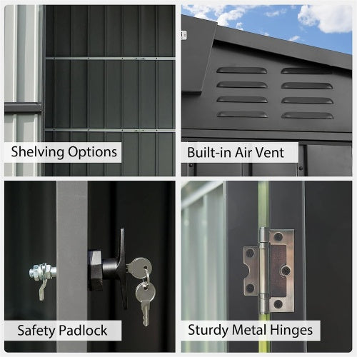 Outdoor Storage Shed 8.2'x 6.2', Metal Garden Shed - Dark Gray Inkedjoy