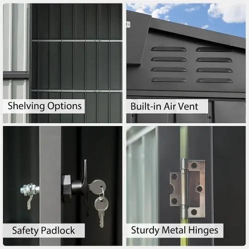 Outdoor Storage Shed 8.2'x 6.2', Metal Garden Shed - Dark Gray Inkedjoy