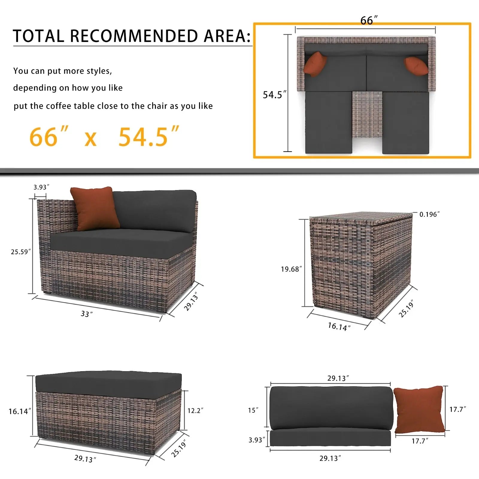 5 Pieces Outdoor Patio Garden Brown Wicker Sectional Conversation Sofa Set With Black My Store