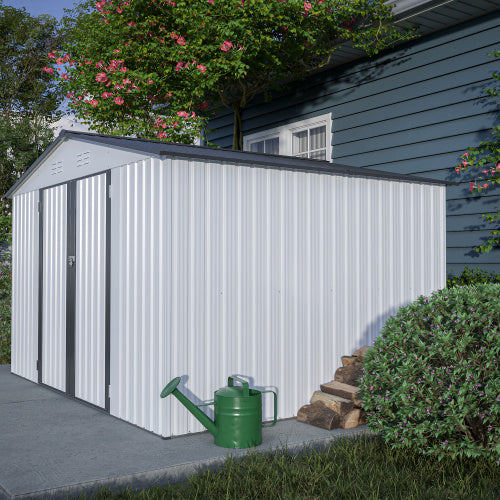 10X8 FT Outdoor Storage Shed- Grey Inkedjoy