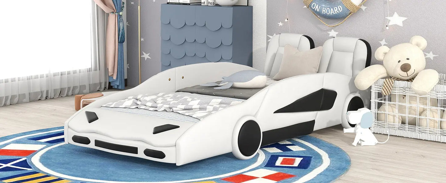 Double Race Platform Bed With Wheels, White My Store
