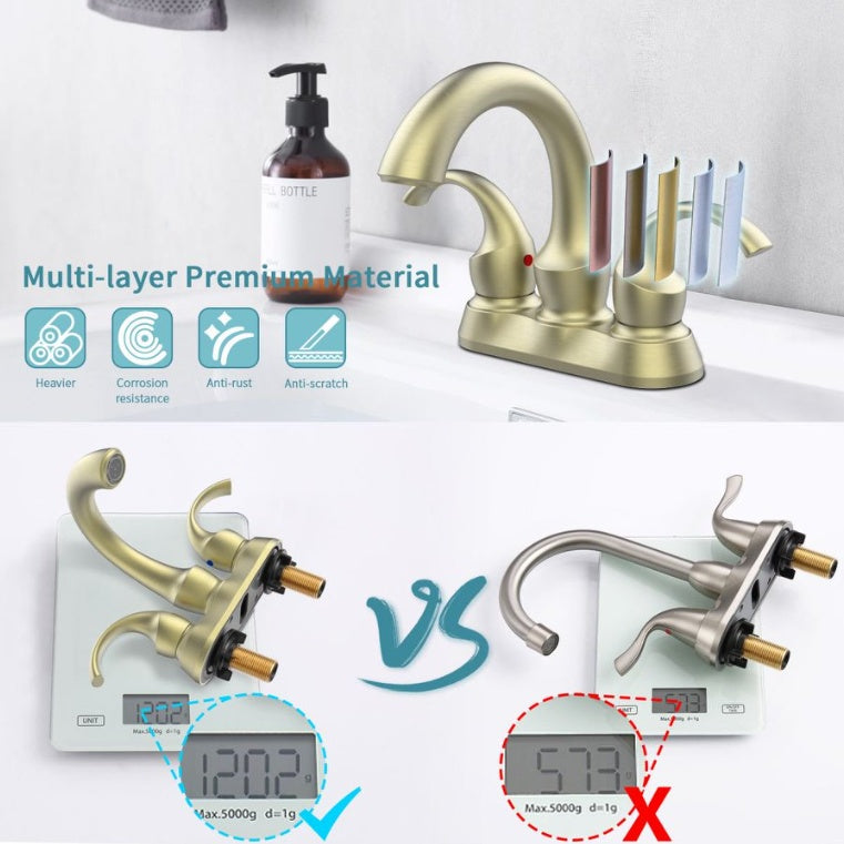 Bathroom Faucet 2-Handle Brushed Gold With Aerator, Swan Style 4-inch My Store
