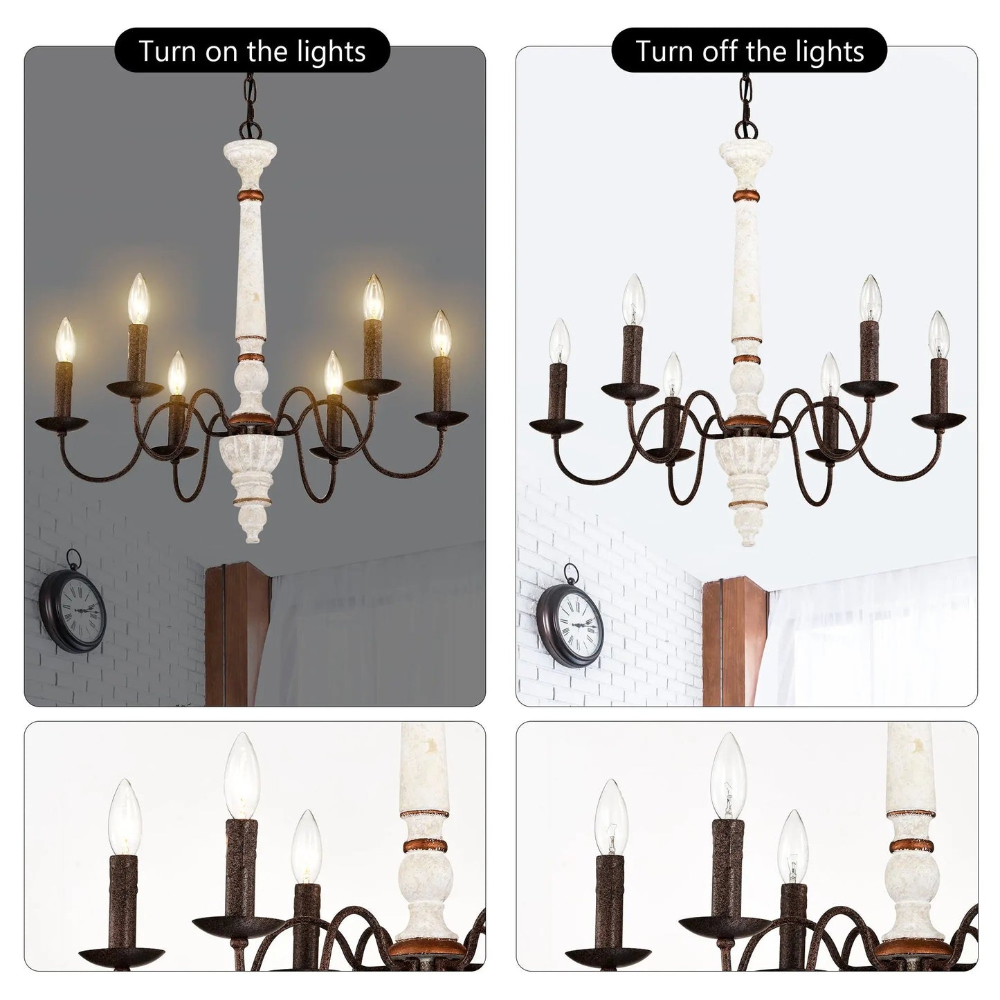 Retro White And Rust Color Chandelier With Light Fixture 6 Light E12 Inkedjoy
