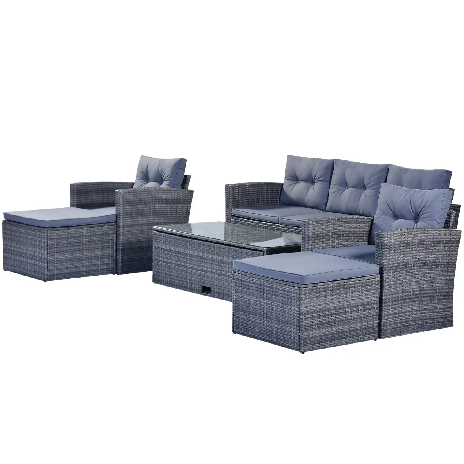 6-Piece All-Weather Wicker PE Rattan Patio Dining Set With Coffee Table My Store
