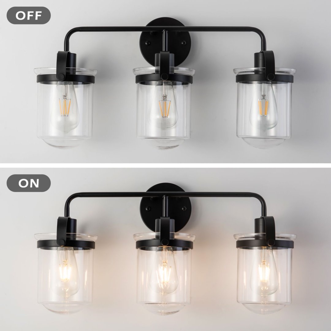 3-Light With Clear Glass Shade,Modern Sconce- Black My Store