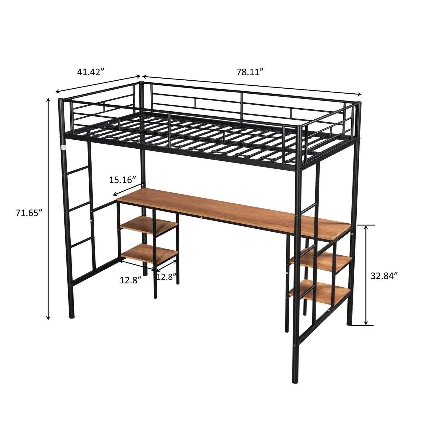 Twin-Size Loft Bed With Built-in Table & Shelves - Heavy-Duty Metal My Store