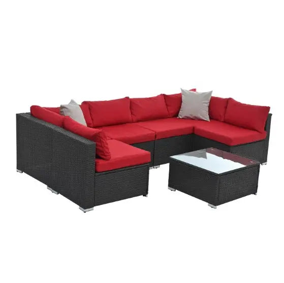 Patio Furniture PE Rattan And Tempered Glass Table My Store