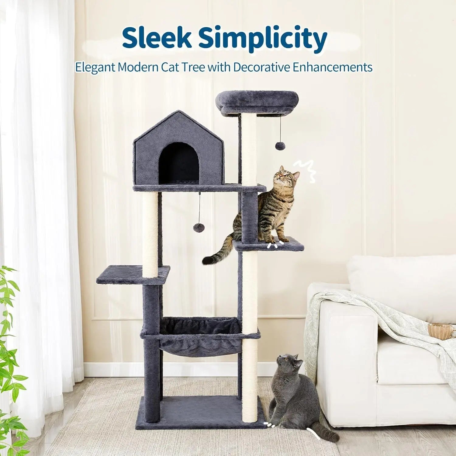 60 InchMulti-Level Cat Tree For Indoor Cats With Plush Hammock My Store