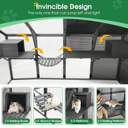 Luxury Cat Cage Outdoor Wooden Cat Fence Patio Large Cat Running House My Store