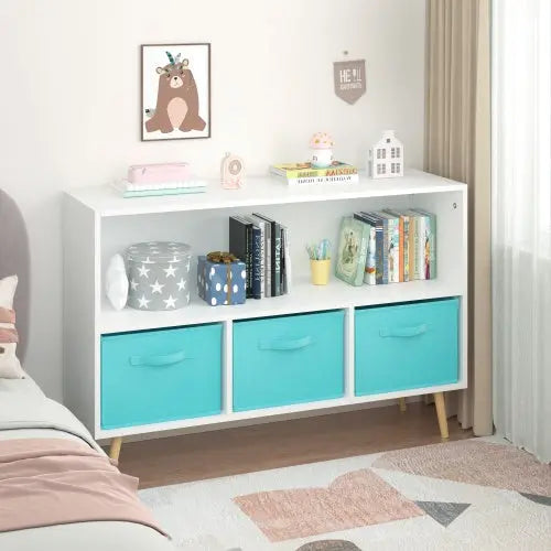 Fiberboard Children's Bookshelf With Foldable Fabric Drawers My Store