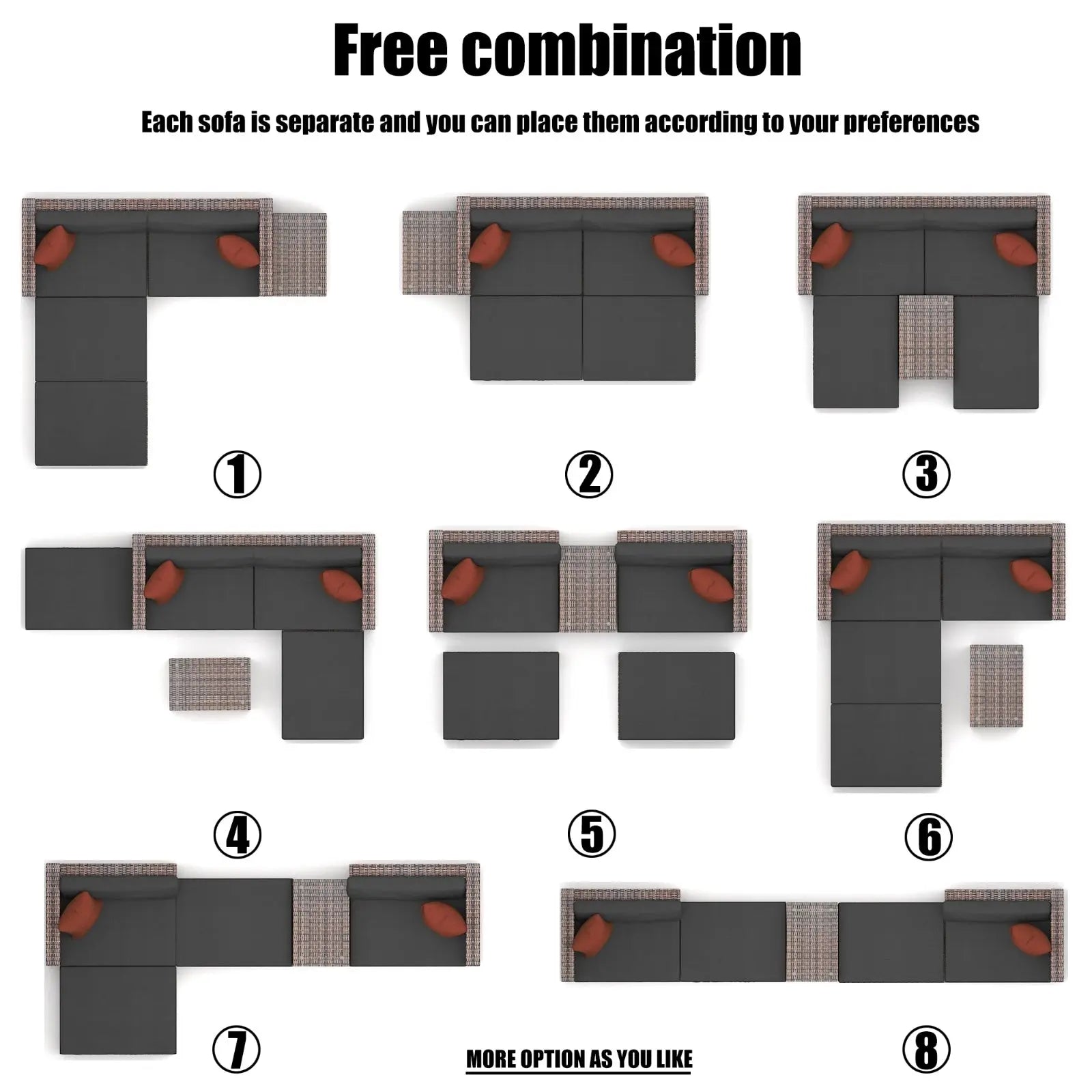 5 Pieces Outdoor Patio Garden Brown Wicker Sectional Conversation Sofa Set With Black My Store