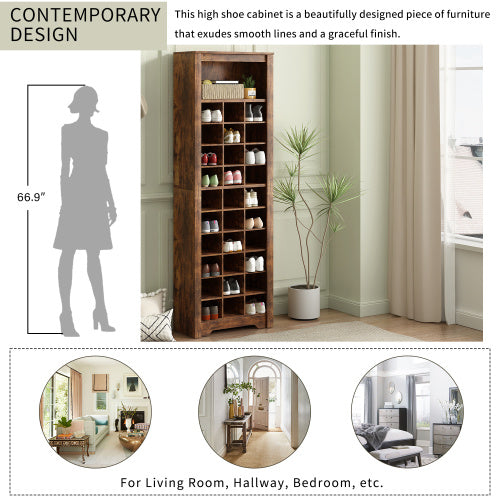 Stylish Design 30 Shoe Cabinet Console, Modern Rustic Brown Inkedjoy