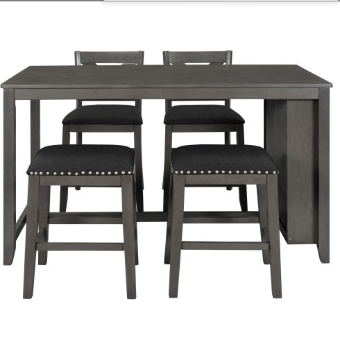 5 Pieces Counter Height Rustic Farmhouse Dining Room Wooden Bar Table Set With 2 Stools And 2 Chairs, Gray Inkedjoy