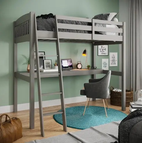 Grey High Loft Bed With Desk And Storage My Store